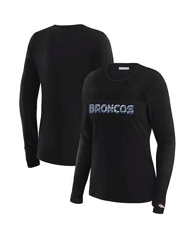 Wear by Erin Andrews x Gracie Women's Hunt Black Denver Broncos Mesh Panel Long Sleeve T-Shirt