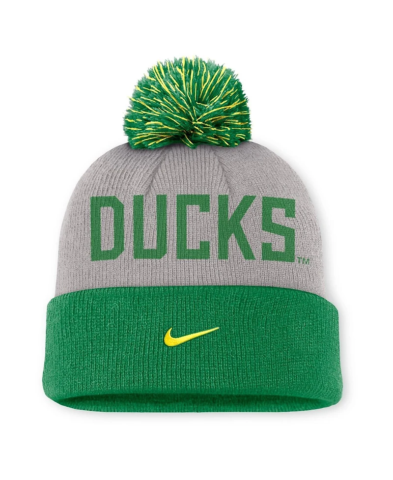 Nike Men's Gray/Green Oregon Ducks Primetime Peak Cuffed Knit with Pom Hat