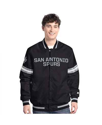 Starter Men's Black/Silver San Antonio Spurs Scout Full Snap Varsity Jacket