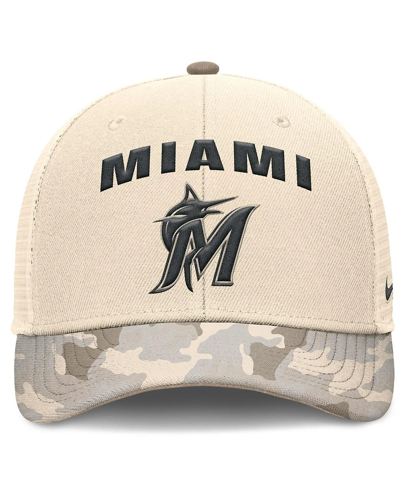 Nike Men's Natural Miami Marlins Camo Natural Pack Rise Adjustable Trucker Hat