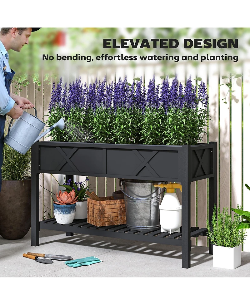 Outsunny Elevated Wood Garden Bed, 47 x 22 31.5in Flower Box,