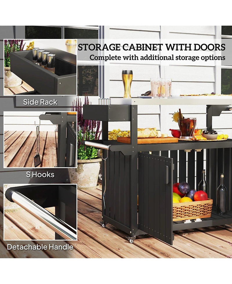 Outsunny Outdoor Bar Cart with Storage, Hdpe Kitchen Cart,