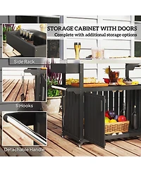 Outsunny Outdoor Bar Cart with Storage, Hdpe Kitchen Cart,