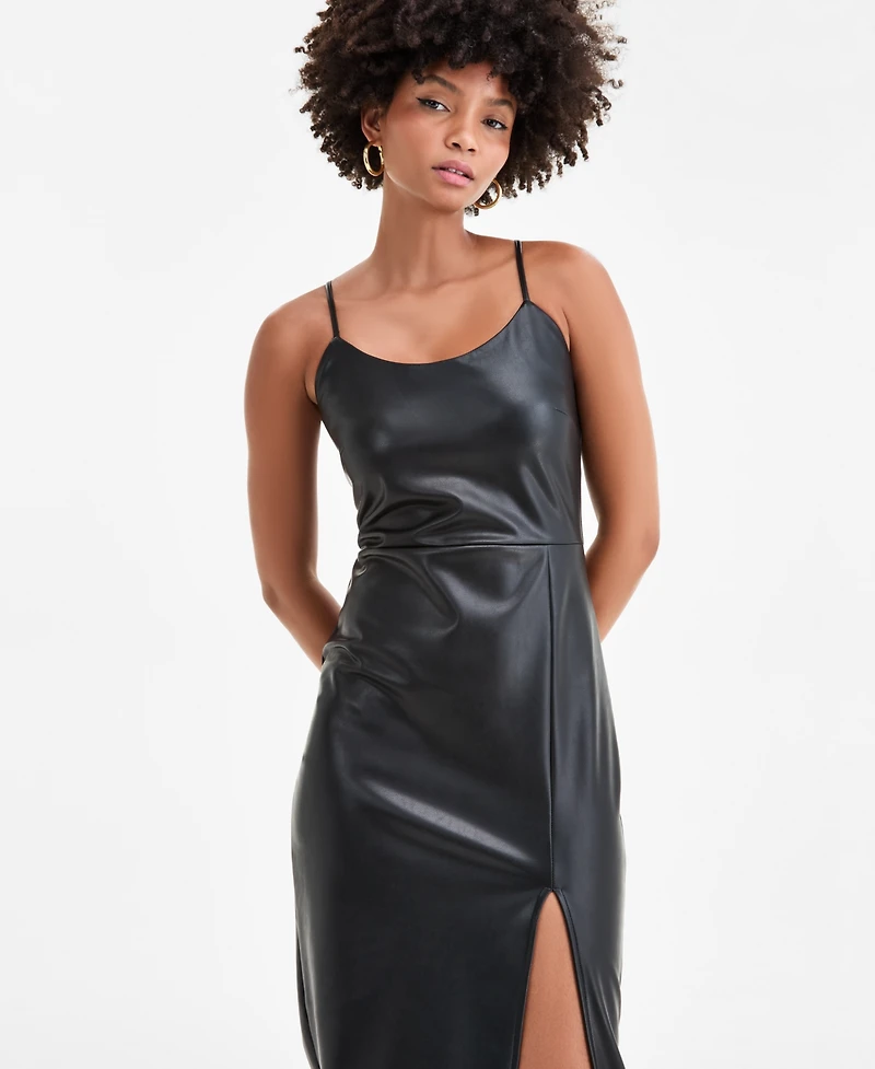 Bar Iii Women's Faux-Leather Midi Dress, Macy's Exclusive