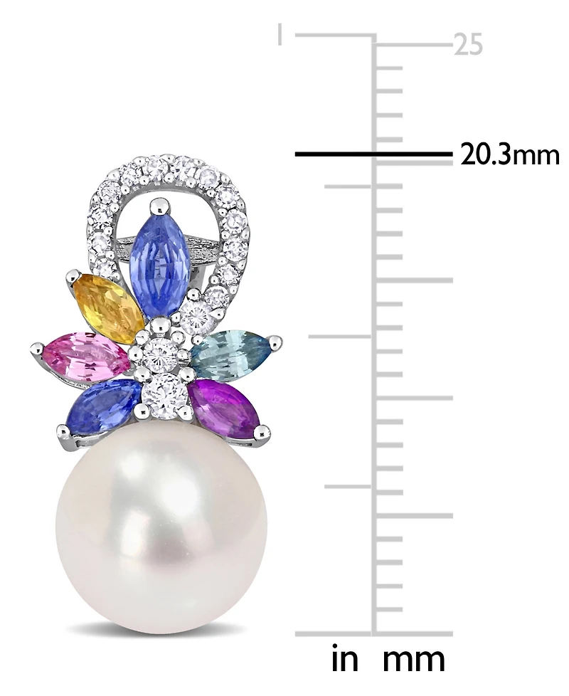 Cultured Freshwater Pearl (9mm), Multi-Sapphire (1-5/8 ct. t.w.) & Diamond (1/8 ct. t.w.) Drop Earrings in 14k White Gold