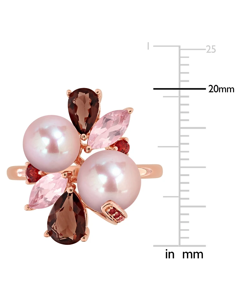Cultured Freshwater Pearl (7-8.5mm) Multi-Gemstone (1-3/4 ct. t.w.) Ring 18k Rose Gold-Plated Sterling Silver