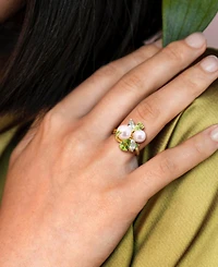 Cultured Freshwater Pearl (7-8.5mm) Multi-Gemstone (1-3/4 ct. t.w.) Ring 18k Gold-Plated Sterling Silver