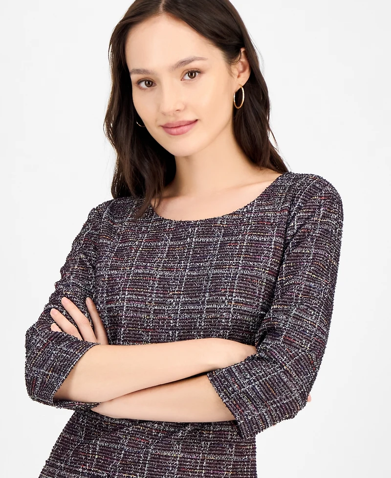 Connected Petite Printed Ponte 3/4-Sleeve Sheath Dress