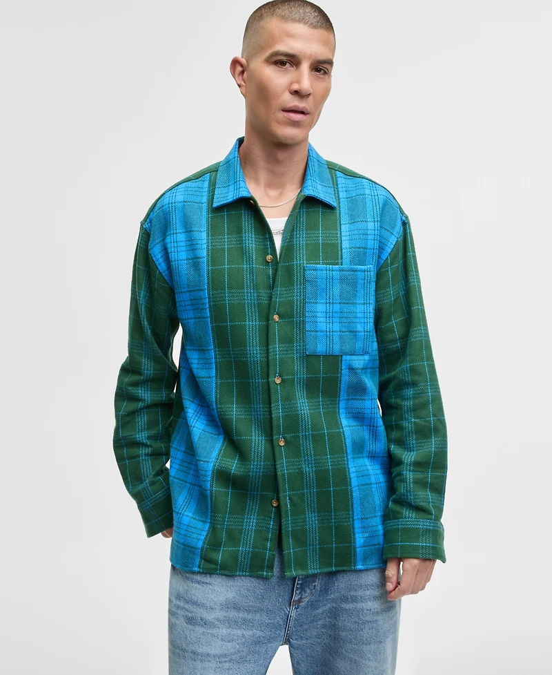 Mode of One Men's Long-Sleeve Cotton Plaid Shirt, Macy's Exclusive