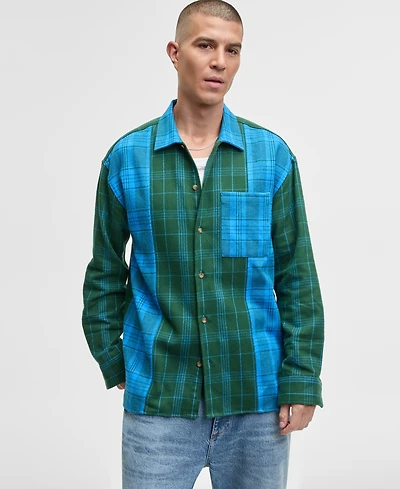 Mode of One Men's Long-Sleeve Cotton Plaid Shirt, Macy's Exclusive