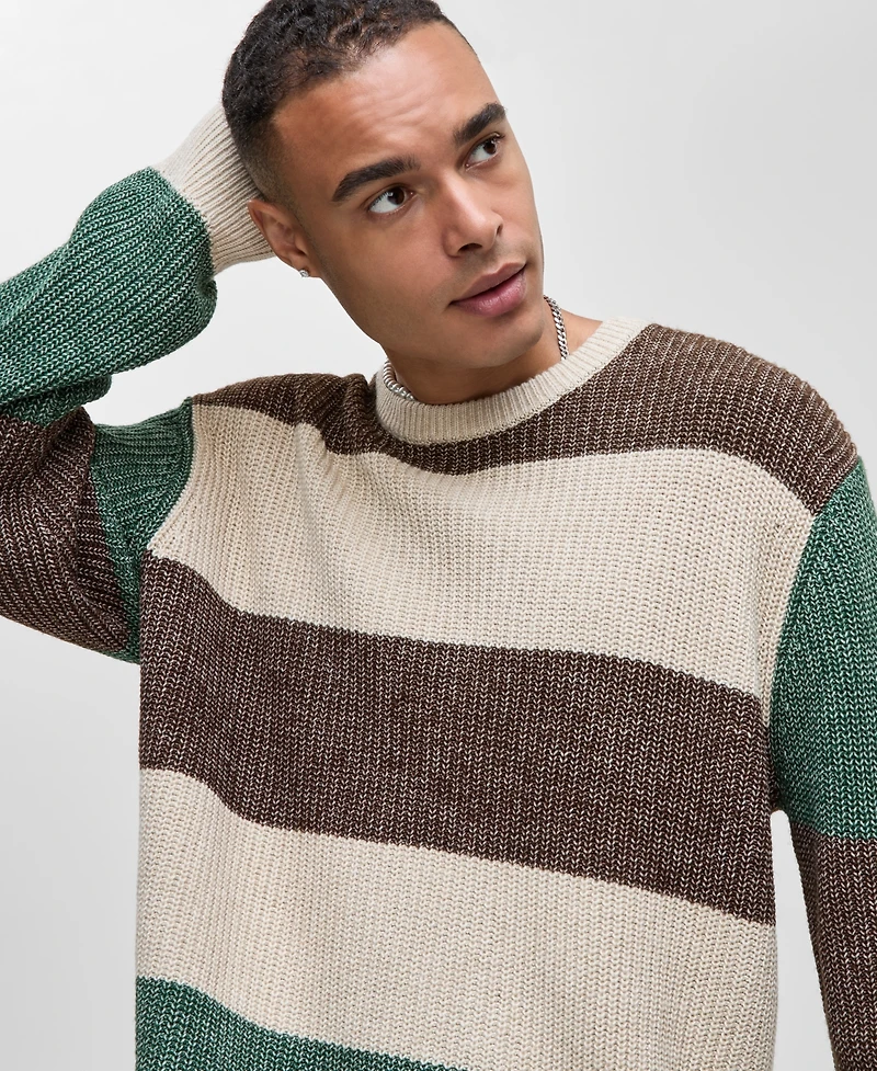 Mode of One Men's Relaxed-Fit Striped Crewneck Sweater, Macy's Exclusive