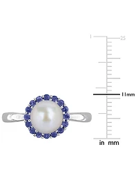 Cultured Freshwater Pearl (7-7.5mm) & Sapphire (1/3 ct. t.w.) Ring Sterling Silver