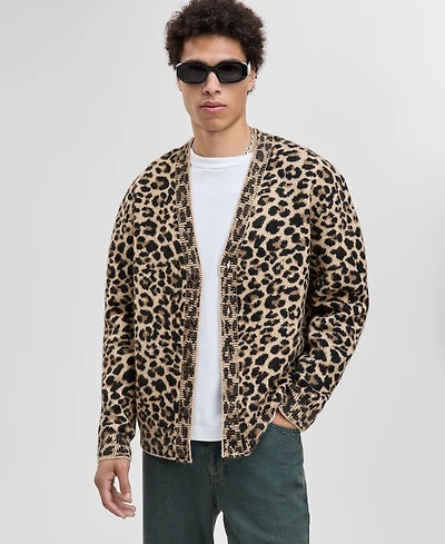 Mode of One Men's Leopard-Print V-Neck Cardigan, Macy's Exclusive