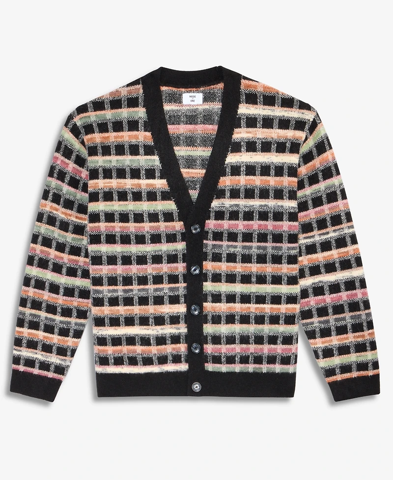 Mode of One Men's Boxy-Fit Plaid V-Neck Cardigan, Macy's Exclusive