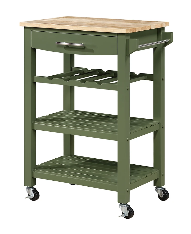 Convenience Concepts 24.75" Rubberwood Ellaine 4-Tier Butcher Block Kitchen Cart with Drawer