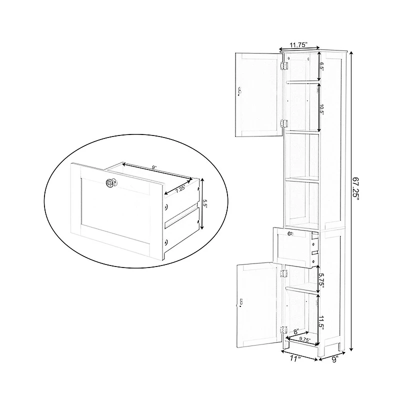 Basicwise White Tall Standing Bathroom Linen Tower Storage Cabinet for Bathroom and Vanity
