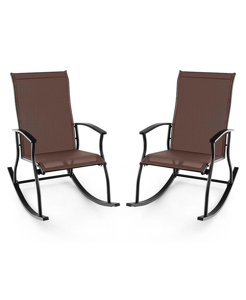 2 Pcs Outdoor Rocking Chairs with Breathable Backrest Smooth Safe Design