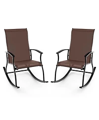 2 Pcs Outdoor Rocking Chairs with Breathable Backrest Smooth Safe Design