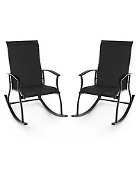 2 Pcs Outdoor Rocking Chairs with Breathable Backrest Smooth Safe Design