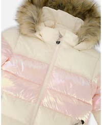 Deux par Girl Long Metallic Puffy Winter Coat White - Toddler|Child
