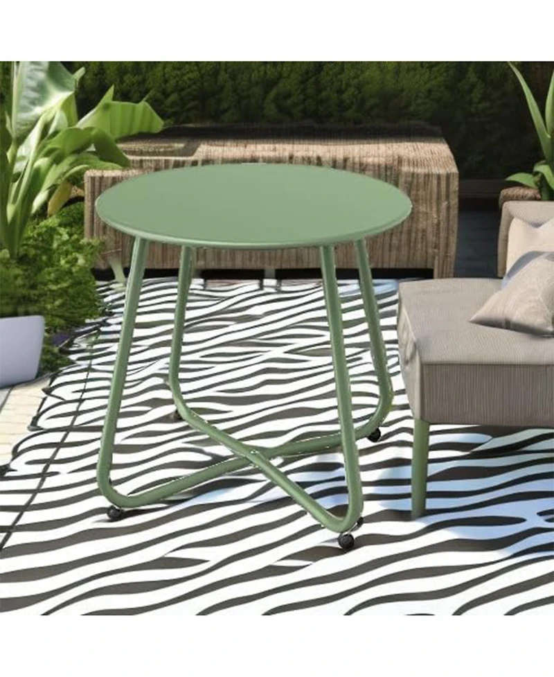 Mondawe 18" Galvanized Patio Steel Side Table,Powder-Coated, Uv/Rust-Proof,W/ Adjustable Foot Pads