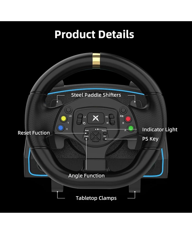 Nbcp Gaming Racing Wheel with Pedals, 1080° Rotation, Shifter & Paddle Shifters – Compatible with Pc, PS4, Xbox One/Series X|S, Switch – Dual Vibratio