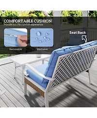 Outsunny 4pc Patio Furniture Set with Loveseat Sofa, Rocking Chairs, Blue