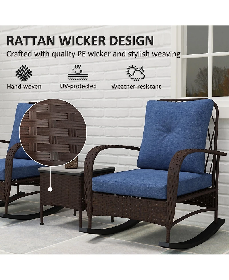 Outsunny Patio Furniture Set, Rocking Chairs w/ Table, Cushion