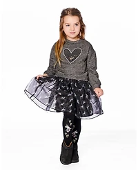Deux par Girl Knit Tights Black with Unicorns and Hearts - Toddler|Child