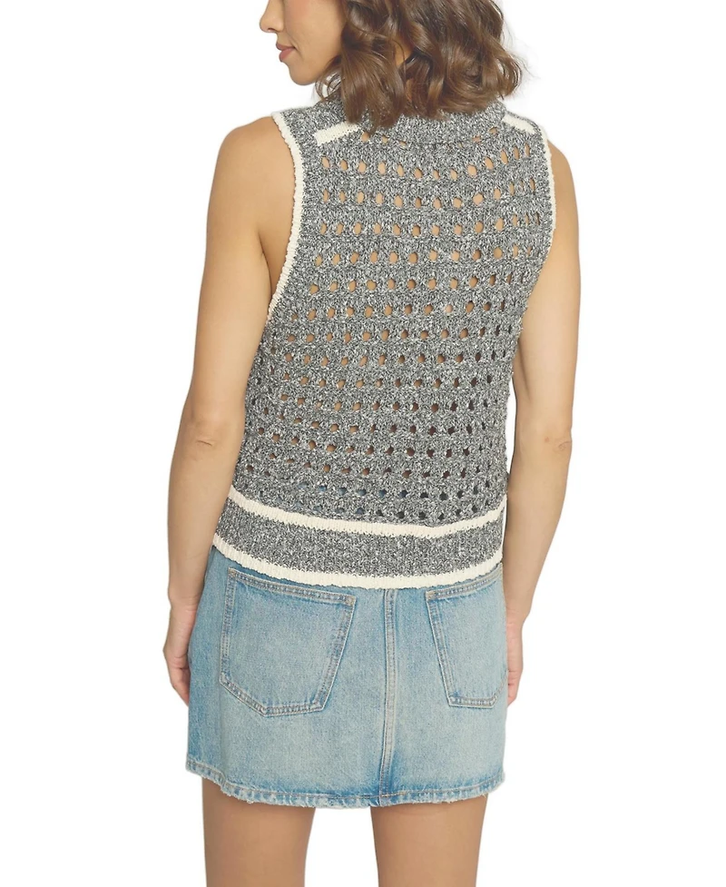 Central Park West Women's Sleeveless Cropped Open Stitch Top