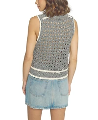 Central Park West Women's Sleeveless Cropped Open Stitch Top
