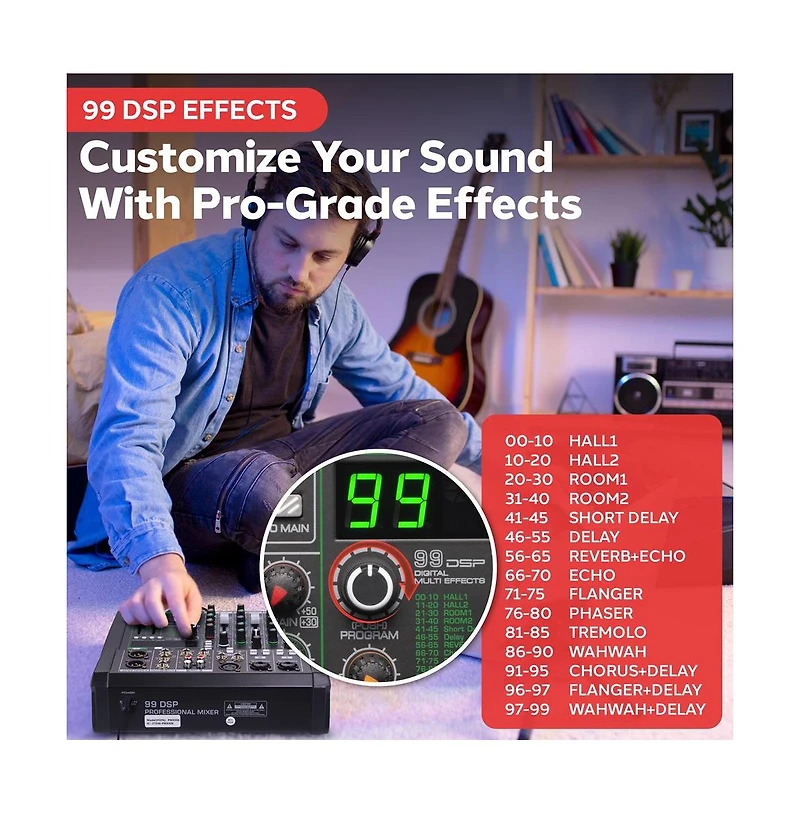 Pyle 6-Ch. Audio Sound Mixer - Bluetooth Studio Mixer - Dj Controller Audio Mixing Console (Black)