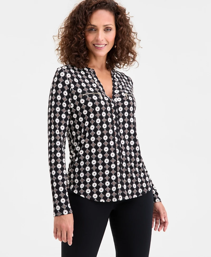 Jm Collection Women's Printed Zip Pocket Top, Macy's Exclusive