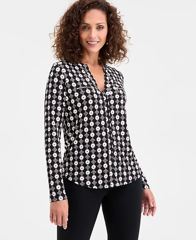 Jm Collection Women's Printed Zip Pocket Top, Macy's Exclusive
