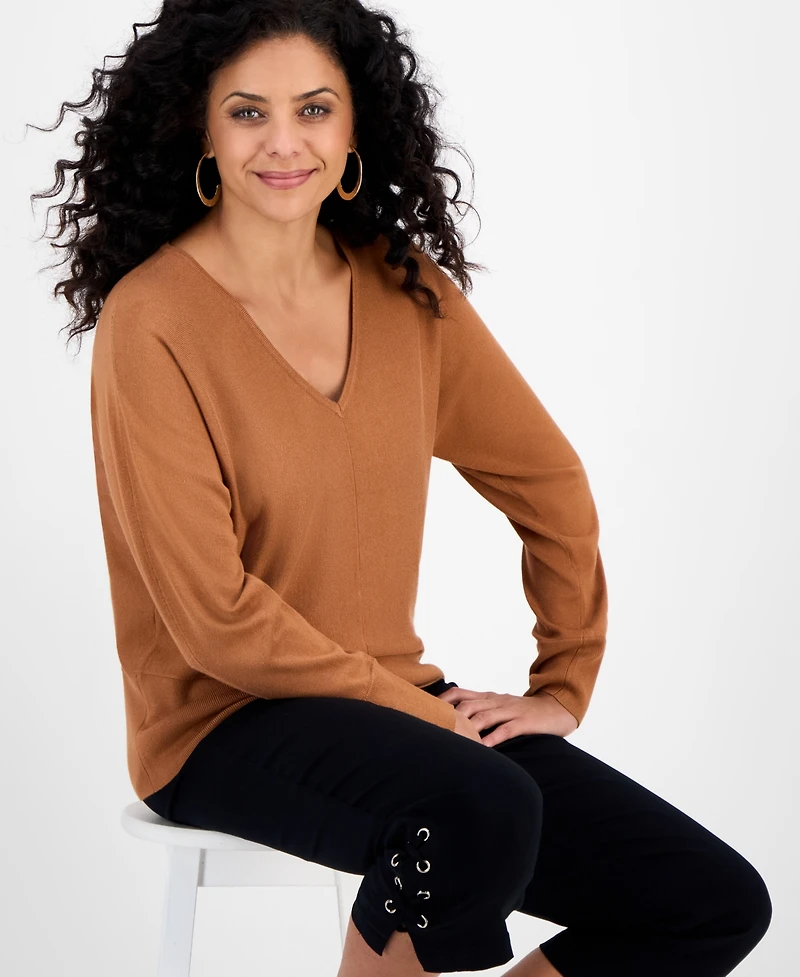 Jm Collection Petite V-Neck Dolman-Sleeve Sweater, Macy's Exclusive