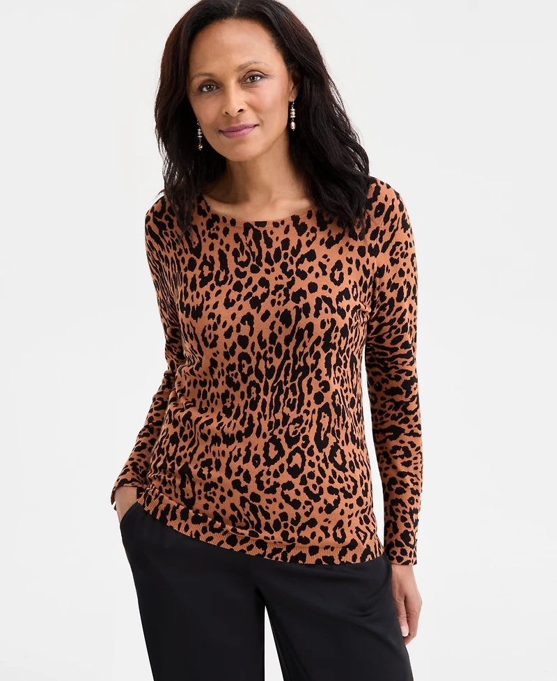 Jm Collection Women's Printed Crewneck Sweater, Macy's Exclusive