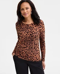 Jm Collection Womens Printed Crewneck Sweater Macys Exclusive