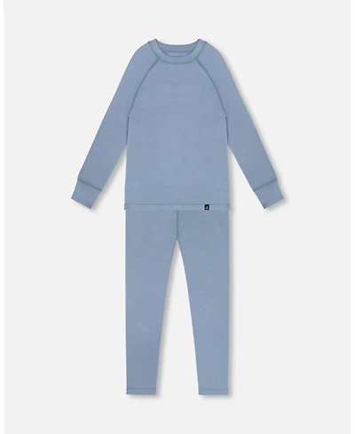 Deux par Kids Unisex Merino Wool Base Layer Set Blue Gray - Child
