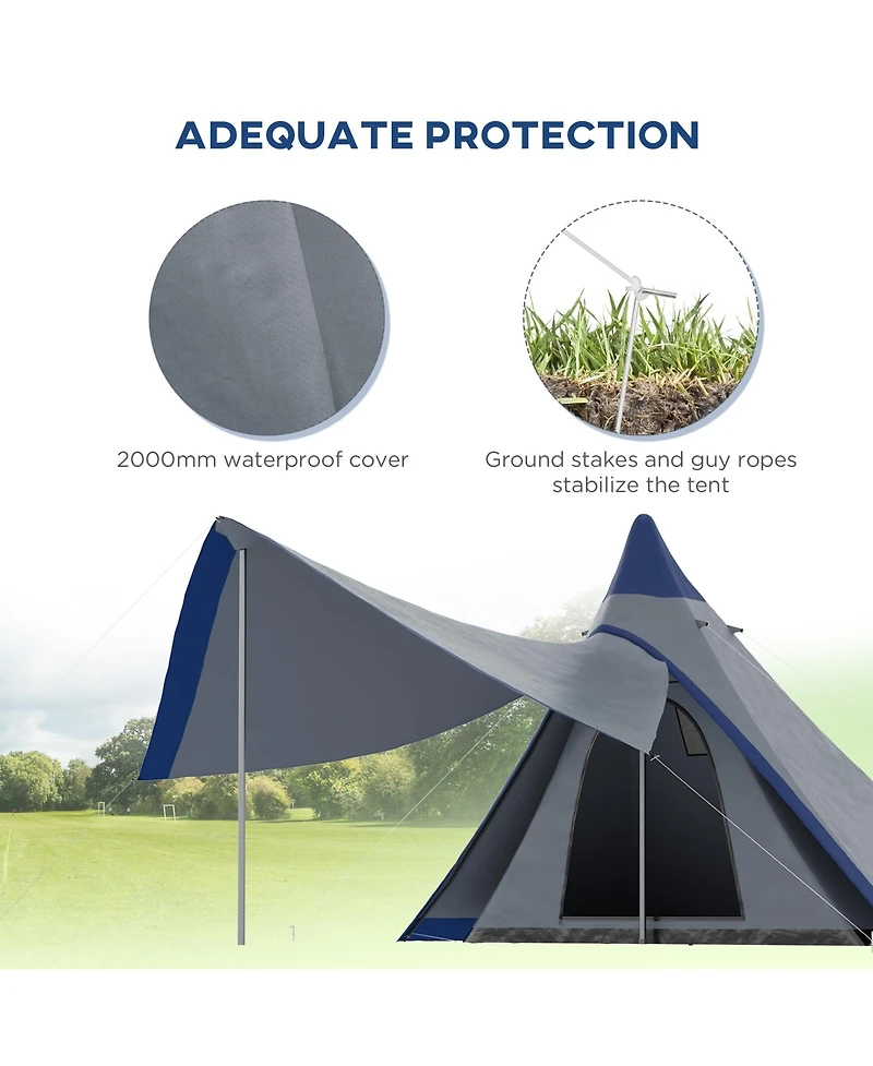 Outsunny Camping Tent with Porch, Teepee Tent Near-Inst Tent,