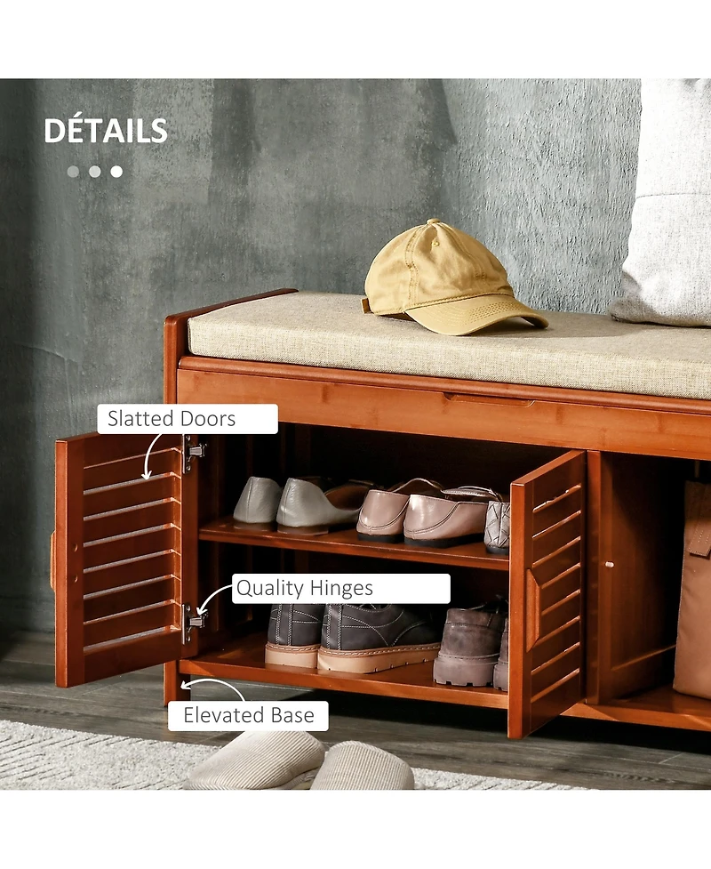 Homcom Upholste Shoe Bench with Storage Cabinet and Cushion, Dark Cherry