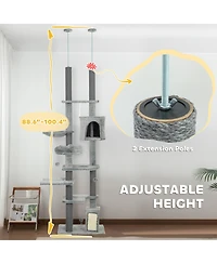 PawHut 89"-100" Floor to Ceiling Cat Tree with Cat Perch & Condo,