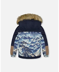 Deux par Boy Two-Piece Play Snowsuit with Printed Colorblocked Jacket Navy Blue