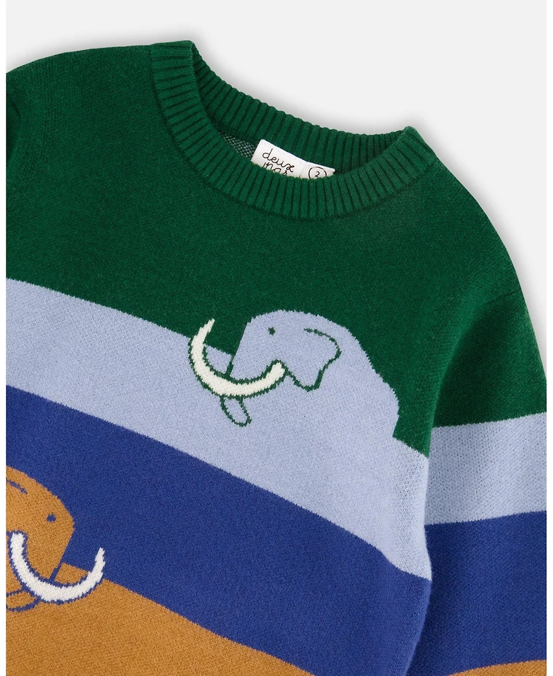 Deux par Toddler Boys Long Sleeve Knit Sweater Blue, Green and Brown - Toddler|Child