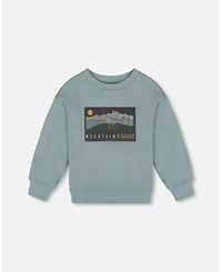 Deux par Toddler Boys Animated Print French Terry Sweatshirt Sage Green - Toddler|Child