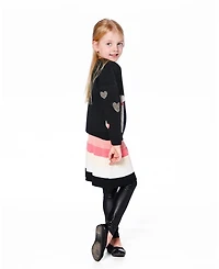 Deux par Girl Striped Knit Skirt Beige Black and Pink