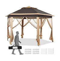 Yaheetech 13×13 Ft Hexagonal Outdoor Gazebo, Pop-Up Canopy for Patio Backyard Garden Wedding Party, Khaki/Brown