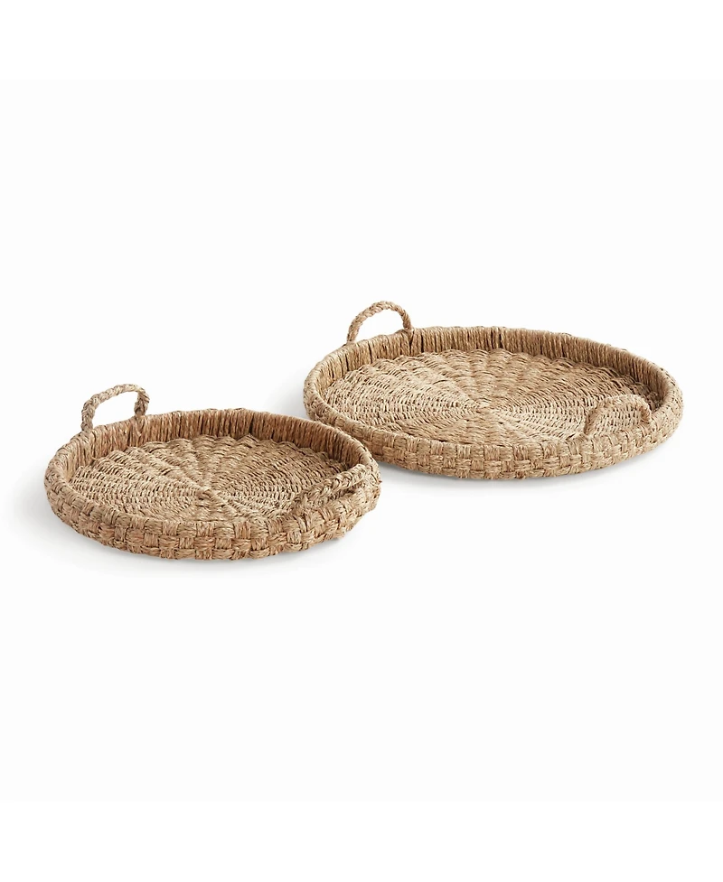 Napa Home & Garden Sawyer Round Trays With Handles, Natural Mendong Rattan, 2pc
