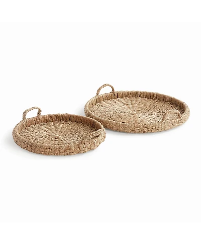 Napa Home & Garden Sawyer Round Trays With Handles, Natural Mendong Rattan, 2pc