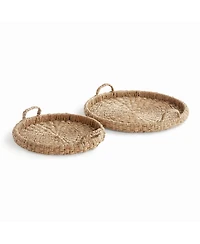 Napa Home & Garden Sawyer Round Trays With Handles, Natural Mendong Rattan, 2pc