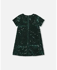 Deux par Toddler Girls Velvet Short Sleeve Dress for est Green - Toddler|Child